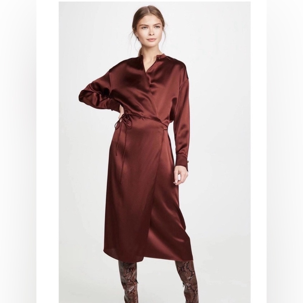 VINCE Silk Satin Midi Dress in Dark Rosewood - Size Small NWOT